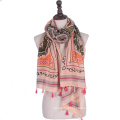 New arrival cotton voile scarf muslim women arab hijab scarf with tassel tribal print scarf